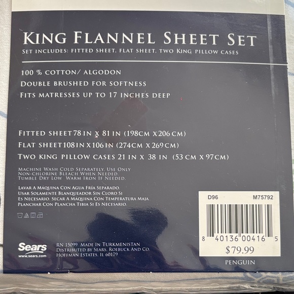 Colormate King Flannel Sheet Set - White with Red and Blue Snowman Design - Picture 2 of 4